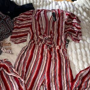 Size medium open front tie, striped romper
